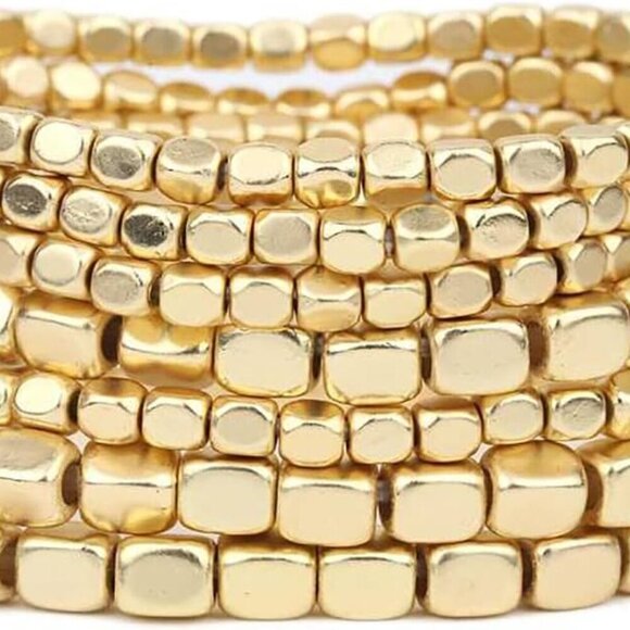 Jewelry - Multi-Strand Beaded Bracelet Set Silver Gold Women Stylish Stack for Any Occasio